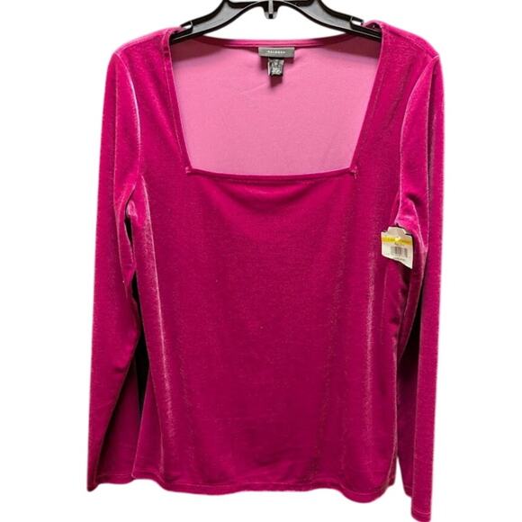 Halogen pink square neck crushed velvet long sleeve top shirt blouse size Medium - Picture 1 of 4